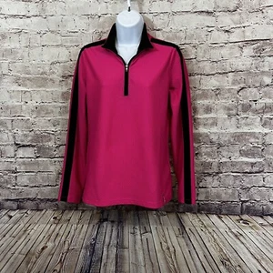 Lauren Ralph Lauren Top Medium Pink Black Pullover 1/4 Zip Textured Long Sleeve - Picture 1 of 7