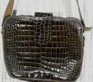 ANDREAS & EMILIOS Vintage Brown Crocodile-Print Patent Leather Bag Purse - Picture 1 of 5
