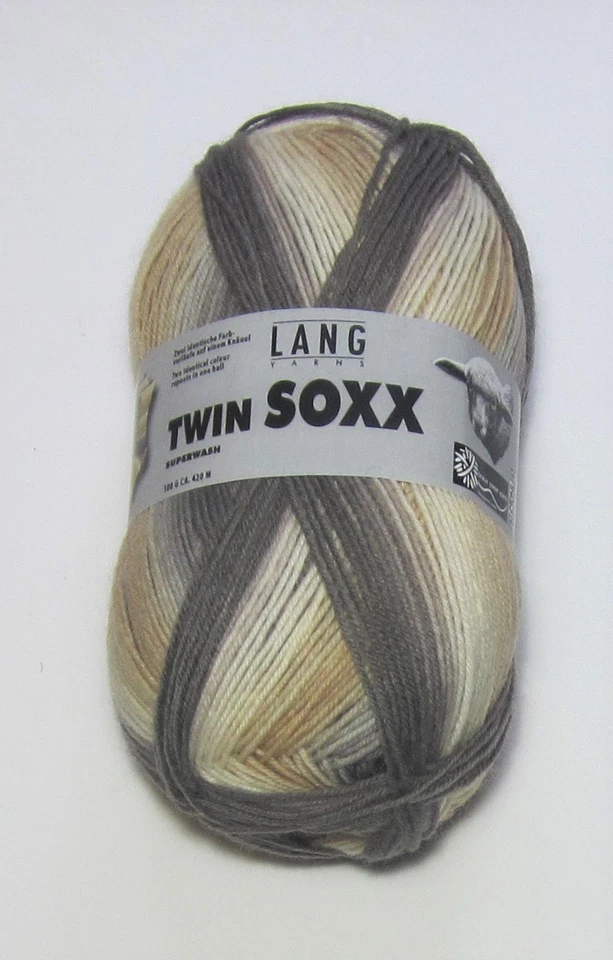 100g ball LANG TWIN SOXX superwash sock knitting yarn #0171 GREY BEIGE CREAM  - Image 1 of 1