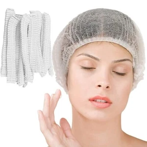 100 Count Disposable Dust Cap Hair Net Elastic Kitchen Head Cover White Size 21" - Picture 1 of 6