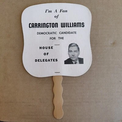 Редкий антикварный рекламный ручной вентилятор Каррингтон Уильямс кандидат от Демократической партии - Изображение 1 из 4