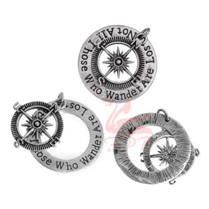 Compass Pendant -1/2/5 Large Antiqued Silver Plated Message 30mm Pendants SP3646 - Picture 1 of 3