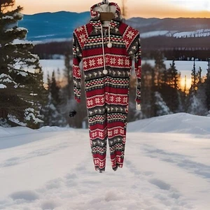 Abercrombie & Fitch Christmas holiday one piece pajamas zip up Pom Pom balls XS - Picture 1 of 5