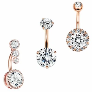 3 pcs Surgical Steel CZ Navel Belly Button Rings Belly Rings Belly Piercing 14G - Picture 1 of 7