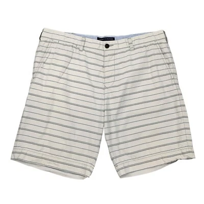 Shorts masculino Tommy Hilfiger 38 cinza listrado algodão ajuste personalizado chino costura interna 9" - Imagem 1 de 4