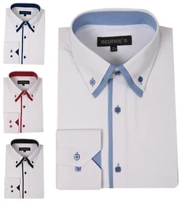 Men's Button Stylish Dress Shirt Double Collar Style AH618 - Picture 1 of 6