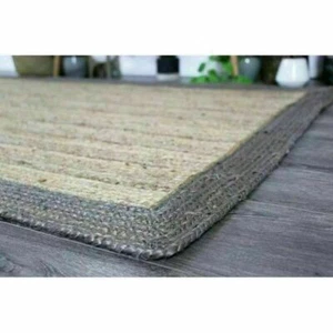 Rug Jute Rectangle Beige with Gray Hand Braided Farmhouse Area Rug Rustic Look - Picture 1 of 9