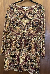 Jjill Top Women M Petite Plum Yellow Black Light Weight Artsy Side Slits Classic - Picture 1 of 9