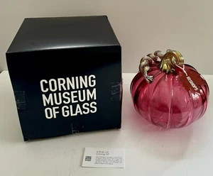 Corning Brian Juk 8” Pink Glass Pumpkin Hand Blown Corning Museum of Glass NEW - Picture 1 of 11
