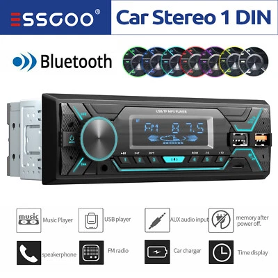 ESSGOO Autoradio mit Bluetooth MP3 USB TF AUX ID3 FM Freisprech 1 DIN 7 Farben - Bild 1 von 4