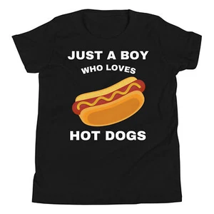 Just A Boy Who Loves Hot Dogs Hot Dog Bun Food Lover Youth Short Sleeve T-Shirt - Picture 1 of 5