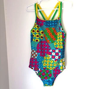 Speedo Girl's Size 10 One Piece Flower Power Neon Crisscross Back Swimsuit #M - Picture 1 of 6