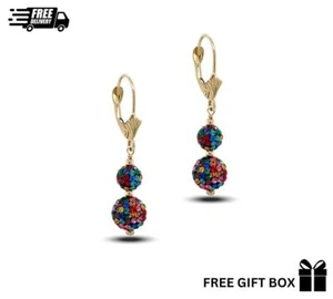 14K Yellow Gold Leverback Dangle Earrings with Genuine Czech Crystals - Picture 1 of 3