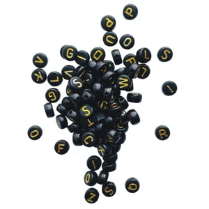 100x 7mm black flat round gold mixed & single letters acrylic alphabet beads - Picture 1 of 30