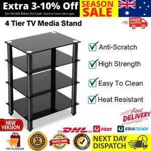 Media Stand Component Shelf 4 Tier Hifi Rack Black Entertainment TV Unit Cabinet - Picture 1 of 12