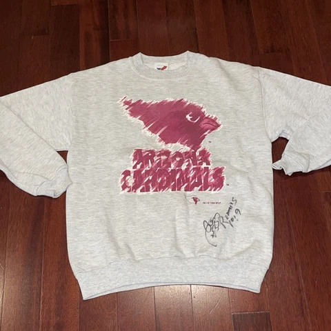Vtg 90s Arizona Cardinals Crewneck Sweatshirt Mens L Gray Signed Aeneas Williams Cover