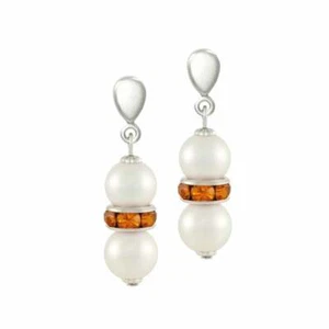 Kaleidoscope Topaz Crystal Shell Pearl Silver Tone Drop Pierced Earrings - Picture 1 of 2