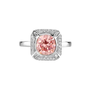 Round Cut Diamond Ring 14k White Gold Lab Grown IGI 1.90 Ct Fancy Intense Pink - Picture 1 of 9