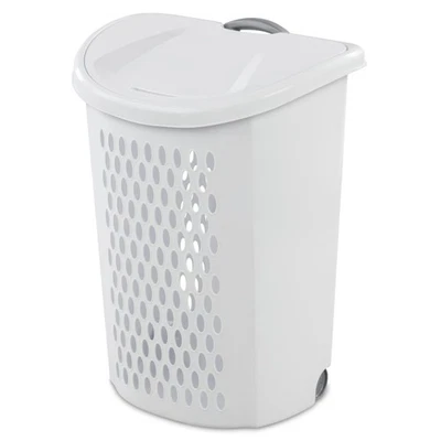 Wheeled Hamper, Plastic Laundry Hamper with Handle for Easy Transport, White - Image 1 of 3