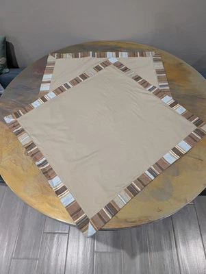 Capas de travesseiro Martha Stewart bege marrom listrado mosaico euro algodão 29"X30" - Imagem 1 de 4