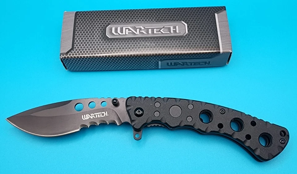 Cuchillo plegable táctico Wartech PWT402BK - hoja de acero negro 3CR13 - NUEVO EN CAJA B43 Foto 1 de 4