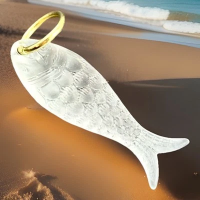 Fish Charm Necklace Pendant FROSTED Plastic Fish Jewelry Gift For Women - Image 1 of 4