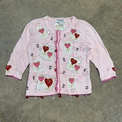 Cárdigan Suéter De Colección Jack B Quick Petite Pequeño Rosa Corazón Lentejuelas Día de San Valentín Foto 1 de 4