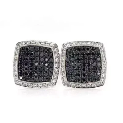 Gemelos de boda de diamantes negros creados en laboratorio redondos de 2,1 quilates enchapados en oro blanco de 14 quilates para hombre Foto 1 de 4