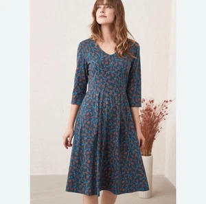 New SEASALT Size 16 Meandering Jersey Dress Blue Leaf Print Organic Cotton Midi - Picture 1 of 13