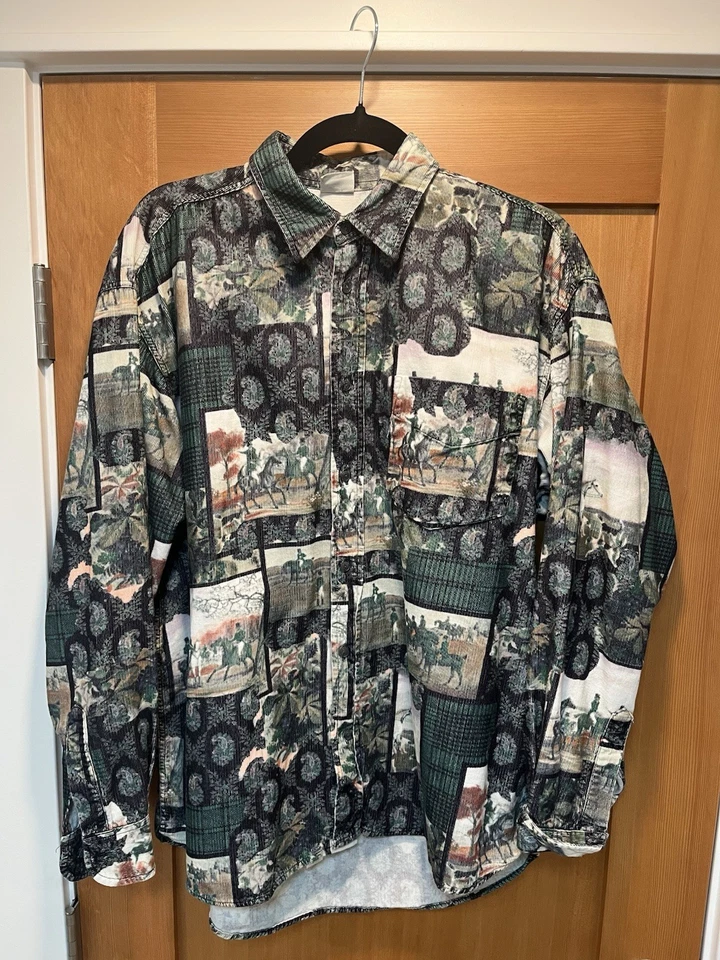 Vintage 90s Benetton Corduroy Over Shirt Paisley and Horses Pattern - Image 1 of 4