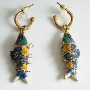 Nuevos pendientes de aro colgantes Zara con dije de pez regalo vintage para mujer fiesta vacaciones joyería - Imagen 1 de 6