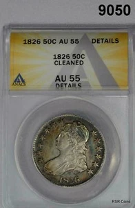 1826 CAPPED BUST HALF ANACS CERTIFIED AU55 CLEANED BLUE-GOLDEN! #9050 - Picture 1 of 3