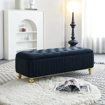 Luxury Storage Ottoman Bench Modern Velvet Upholstered Living Room Foot Stool - Image 1 of 4