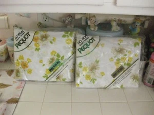 Vintage Pair Pequot Full Flat & Fitted Sheets With Yellow Floral In Package NOS - Picture 1 of 9
