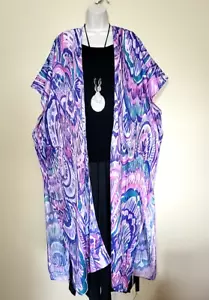 Kimono Artsy Boho Purple Abstract Shell Duster Plus One Size 1X 2X 3X 4X I - Picture 1 of 16
