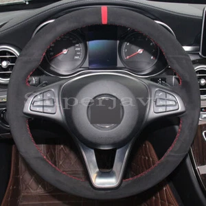 Custom Black Suede Leather Steering Wheel Stitch on Cover For Mercedes GLC300 - Picture 1 of 11