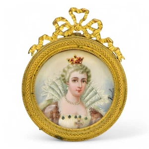 Miniature Portrait Painting of Queen Marie de Medici Antique Artist Signed - Picture 1 of 4