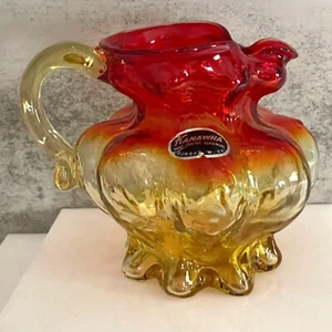 Vintage Original Label Kanawha Art Glass Amberina Footed Pitcher W. Virginia 4" - Picture 1 of 10