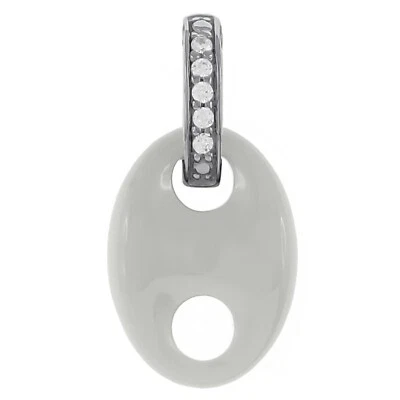 Pendentif Grain de Café en Argent, Céramique et Zirconium - Chaîne en Option - Photo 1/4