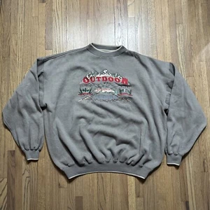 Acogedora sudadera vintage bordada EXTERIOR pesca con mosca cuello redondo talla XL acantilado rojo - Imagen 1 de 11