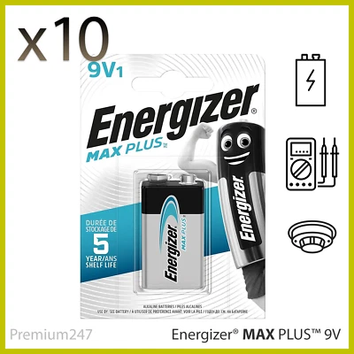 10x Energizer Max Plus 9V Block Square Battery Longest Lasting Alkaline 9V Alarm - Image 1 of 4