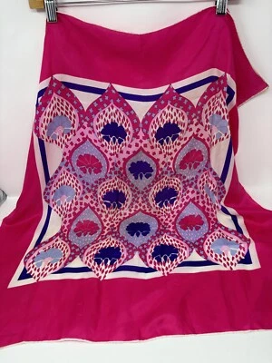 Vintage Tres Elle Scarf Made In Japan Hot Pink & Purple Square 27" - Image 1 of 4