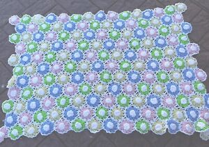 Handmade Crochet Blanket Afghan 3D Roses 36”x50” Flowers Pastels