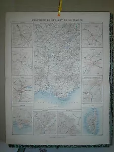 Carte 19° couleur Grand format Frontiére du Sud est de la France - Imagen 1 de 1