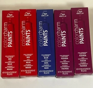 (5) Wella Color Charm Paints Semi Permanent Hair Color 2oz  (Red, Blue, Fuchsia) - Picture 1 of 2