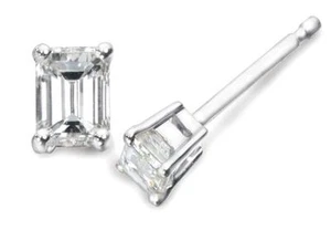 1.00ct D IF VG Emerald Cut Diamond Solitaire Stud Earrings set in Platinum - Picture 1 of 1