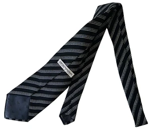 Emporio Armani Dark Blue w/Light Blue White Stripes 100% Silk Tie Made in Italy - Picture 1 of 4