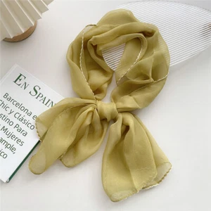 Lady Skinny Thin Scarves Small Handle Bag Ribbon Pure Color Long Silk Scar 。 - Picture 1 of 34