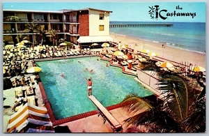 Cartolina Vintage Miami Beach Florida FL The Castaways Hotel Motel Vista Piscina - Foto 1 di 2