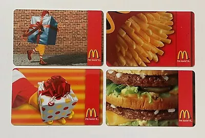 2005 McDonalds Collectible Gift Cards. RONALD, FRIES, BIG MAC, GIFT BOX. Mint. - Image 1 of 2